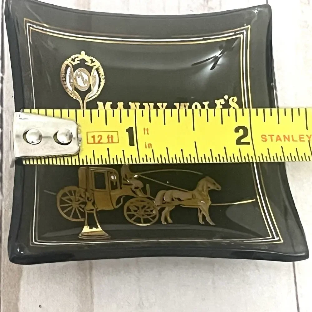 Vintage Mini Square-Manny Wolf's Chop House Smoked Glass Ashtray 2 1/2